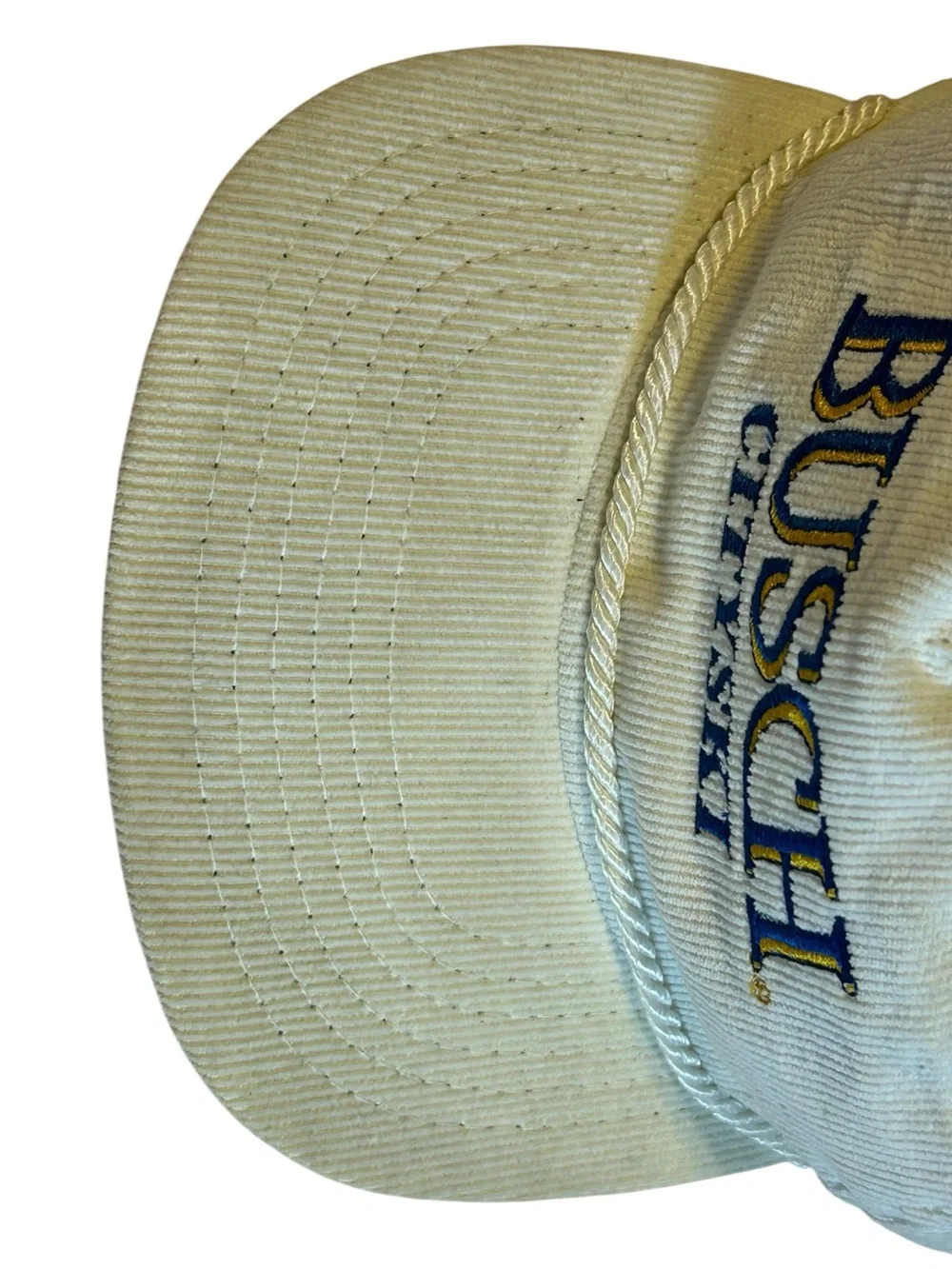 Vintage Busch Beer Hat Embroidered Leather Strapback Brass Buckle Retro
